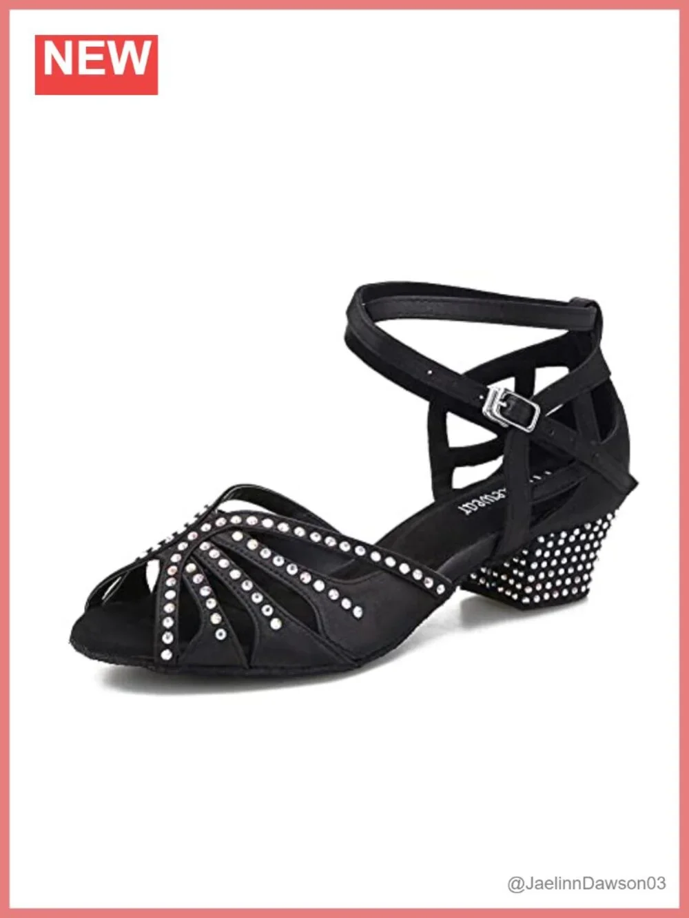Women's Satin Low Heel Ballroom Dance Shoes with Rhinestones Cuban Heel